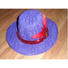 Red Hat Society / Wide Brimmed Fancy purple / sequins / feather / metallic dots  eb-63736273